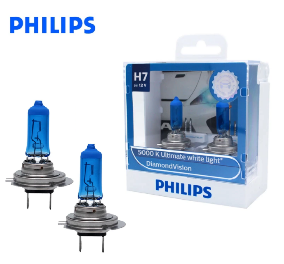 H7 55 Watt Philips Diamond Vision lampen 5000K White 12V (set) - Xenon look lampen - TopLEDverlichting: LED en Xenon verlichting voor motoren,